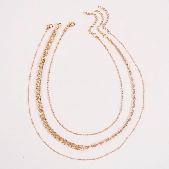 Beautiful  3 Layer Gold Curb Choker Necklace, Curb Chain Necklace - Picture 5 of 5